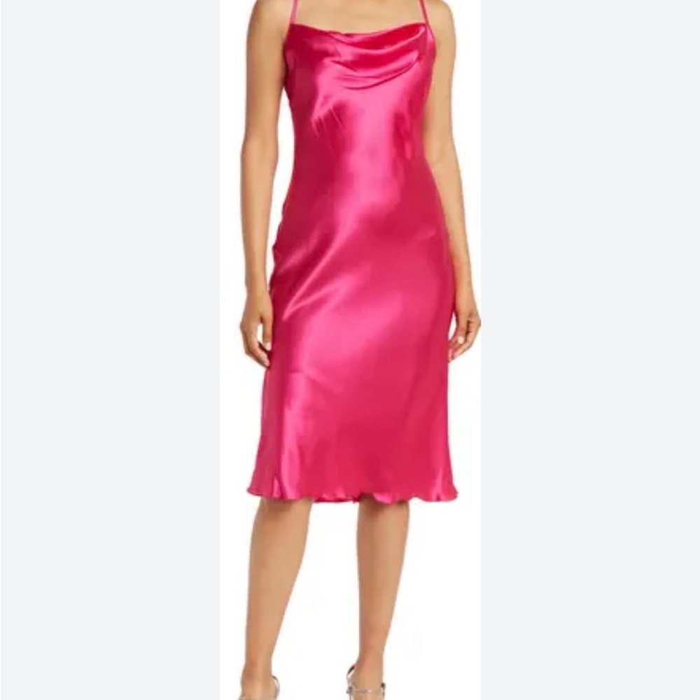 bebe Hot Pink Satin Cowl Slip Dress